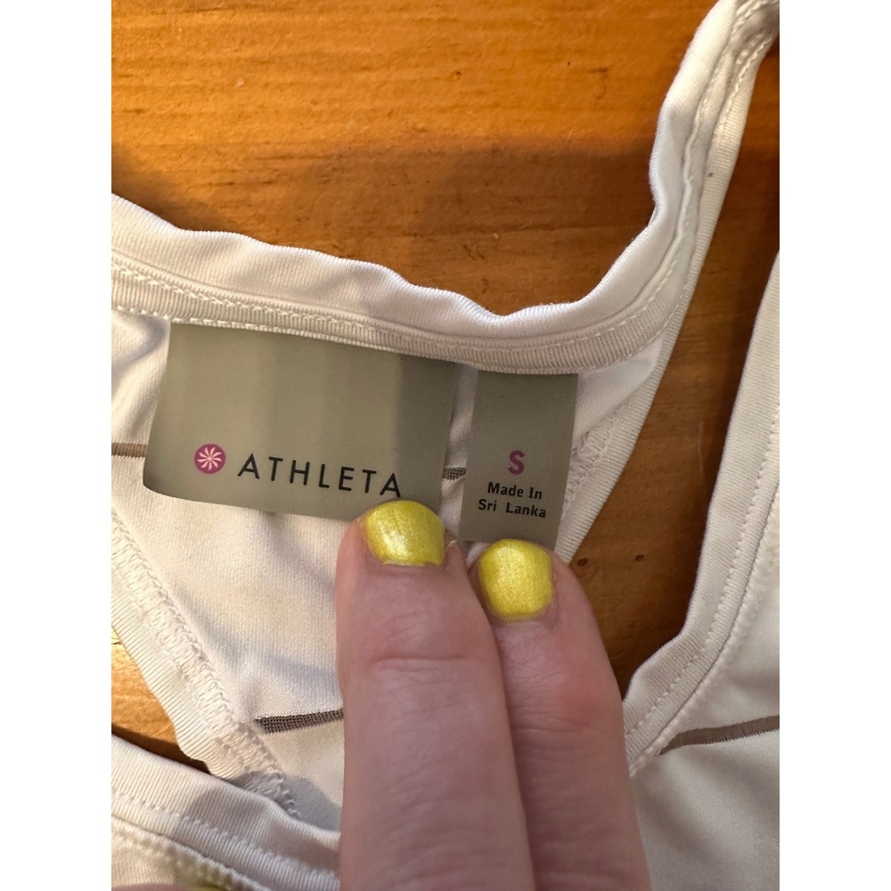 Athleta White Mesh Striped Racerback Tank Top Small Activewear Yoga Workout - Picture 3 of 7